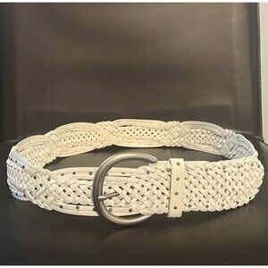 VTG ESPRIT  Braided Leather Belt Scalloped Studded Silver Buckle Western Boho